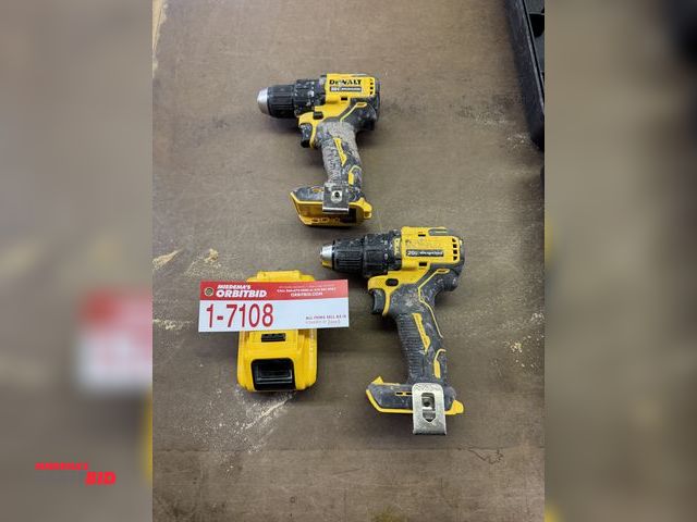 Lot 1-7108 - (2) Dewalt Cordless Drills,(2) Dcd708 1/2", With (1) 20V Battery
