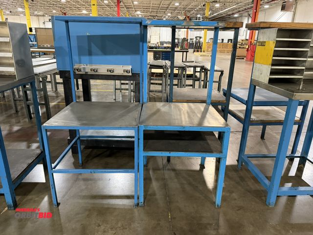Lot 1-5287 - Set of (2) 28" width x 29.5" height x 28" depth steel tables with stainless steel tops and attached ...