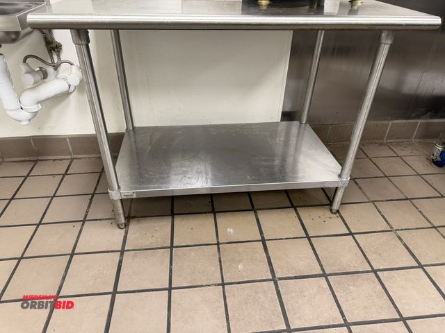 Lot 1-11105 - (1) 48" width x 36" height x 30" depth 2-tier stainless steel table, contents not included.