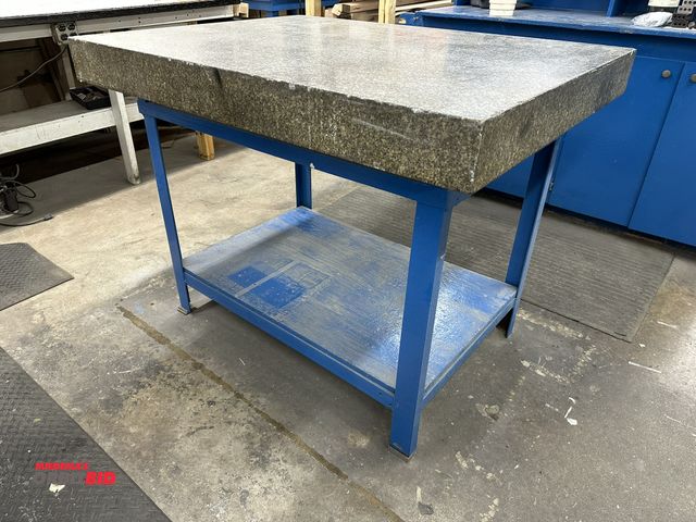 Lot 1-17731 - (1) 48" width x 4" height x 36" depth granite surface plate with 44" width x 34" height x 32" depth ...