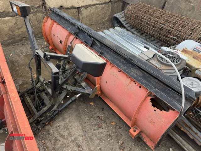 Lot 1-16010 - (1) make and model unknown, 8' long plow with frame and lights, for parts or repair only.