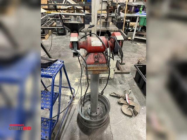 Lot 1-15615 - (1) Baldor 6", 115V/36 RPM grinder/buffer, Cat #612R, mounted to a custom built 37" tall steel stand...
