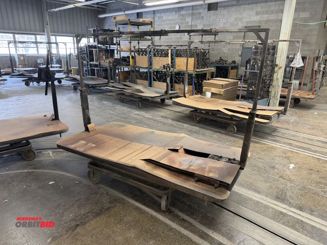 Lot 1-17175 - Lot of approx. (14) 8' long x 17" high x 4' wide curing oven rail cars with rotating tops (several d...