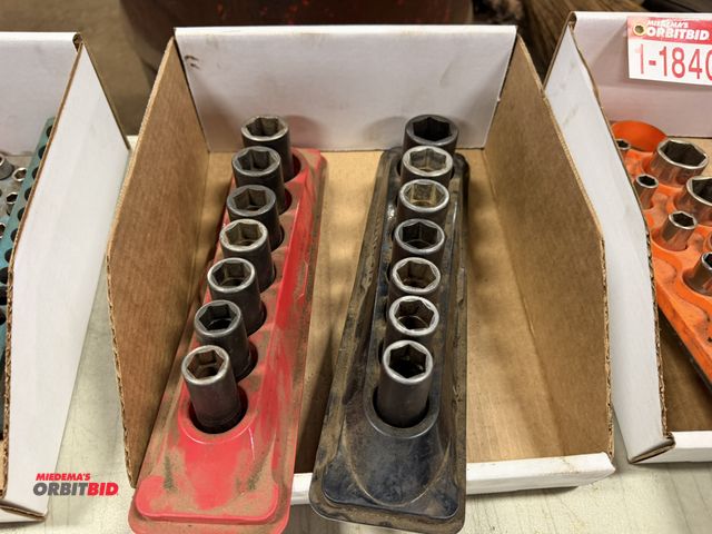 Lot 1-18406 - (2) sets of Snap-On deep impact sockets, both 3/8" drive, 1 has sizes 17mm up to 27mm, 1 has sizes 9...