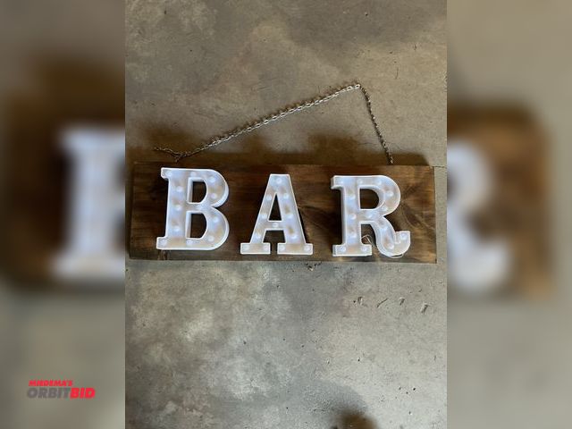 Lot 1-18212 - Wood BAR Sign with battery operated letters