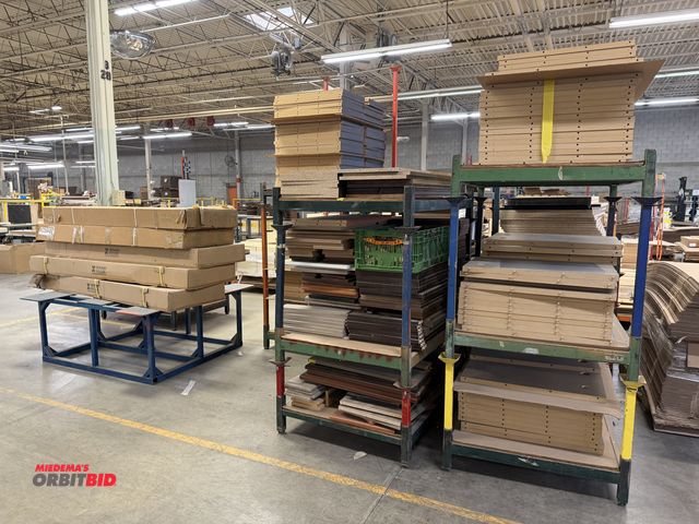 Lot 1-17368 - (1) 60" width x 24" height x 55" depth steel stand, and approx. (17) 48" depth x 9" height x 35.5" d...