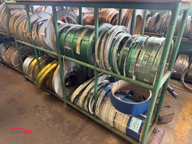 Lot 1-18753 - (1) 98" length x 59" height x 18" depth steel tube 2-tier rack with assorted rolls of green, blue, g...