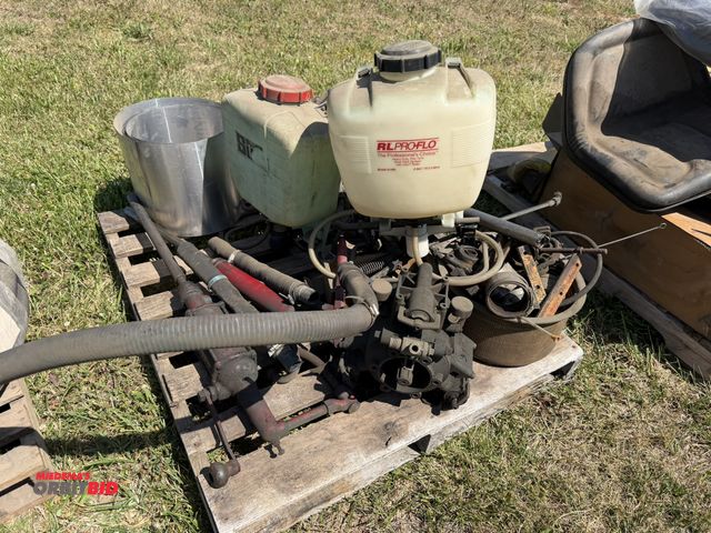 Lot 1-18065 - Skid lot of assorted items, includes manual barrel pumps, (2) backpack sprayers, (1) Graco hydra spr...