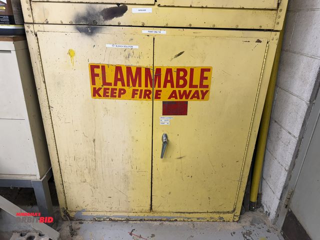 Lot 1-16821 - (1) Eagle flammable cabinet, model 1982, 43" wide x 18.5" deep x 44" tall, with contents of assorted...