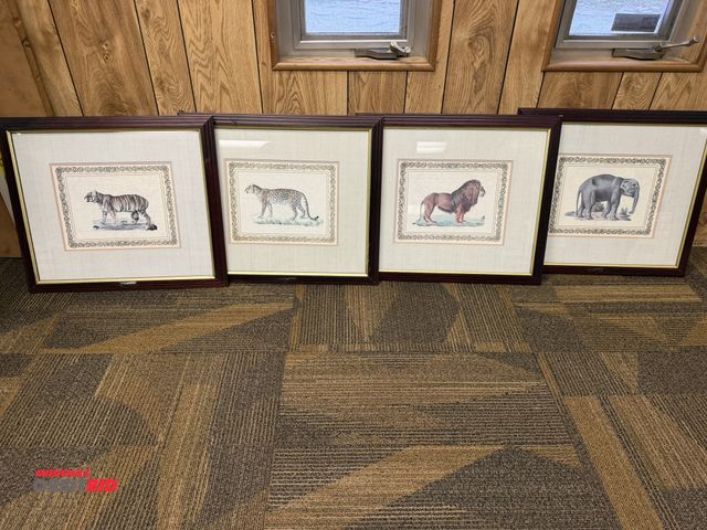 Lot 1-15515 - (4) framed prints of animals, 21.5" x approx. 18" tall, includes tiger, leopard, lion, and elephant.