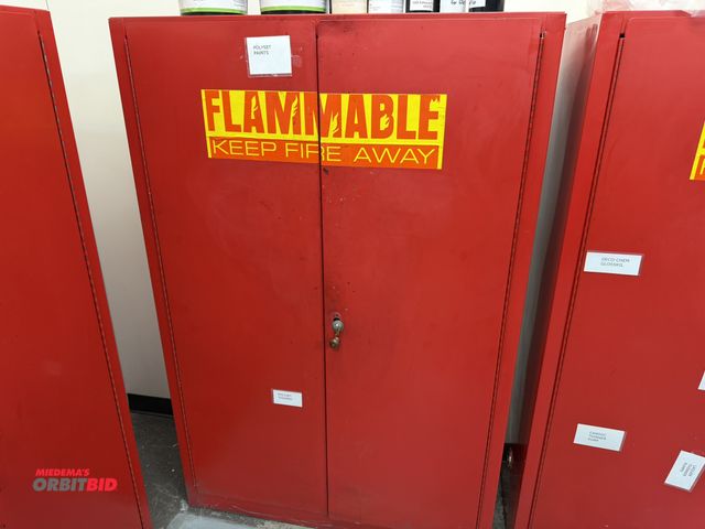 Lot 1-18985 - (1) 2-door flammable storage cabinet, 43" wide x 18" deep x 65" tall, handle will need repair, cabin...