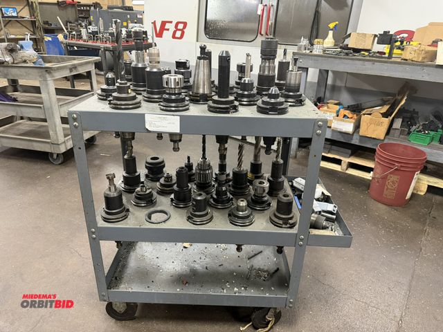 Lot 1-11096 - (1) 30" length x 36" height x 18" depth 3-tier tooling cart that holds (36) tools, includes 35 Cat 5...
