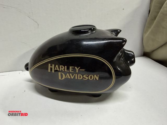 Lot 1-8316 - (1) approx. 6" long x 3.5" tall, collectible, porcelain Harley Davidson hog bank.