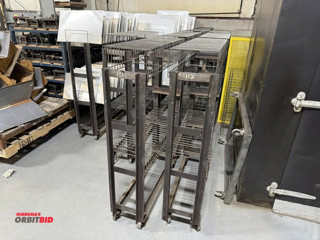 Lot 1-18957 - Lot of (13) 40" x 12" x 57" material carts with assorted 24" x 15" aluminum cut sheets for support p...