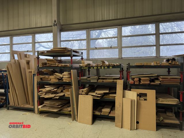 Lot 1-17358 - Lot of approx. (14) 48" width x 9" height x 35.5" depth stackable steel racks full of assorted wood ...