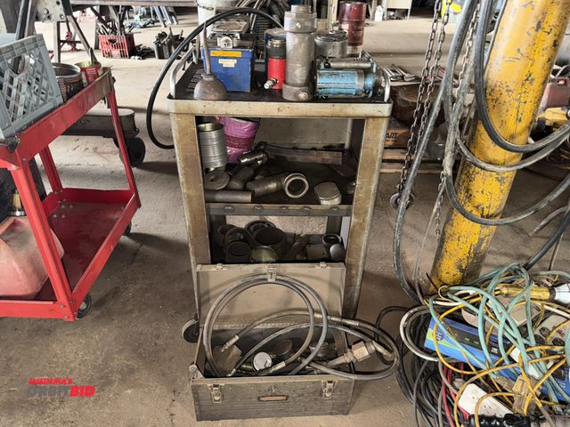 Lot 1-18121 - (1) 22" width x 35" height x 18" depth heavy duty steel cart with contents, including (1) hydraulic ...