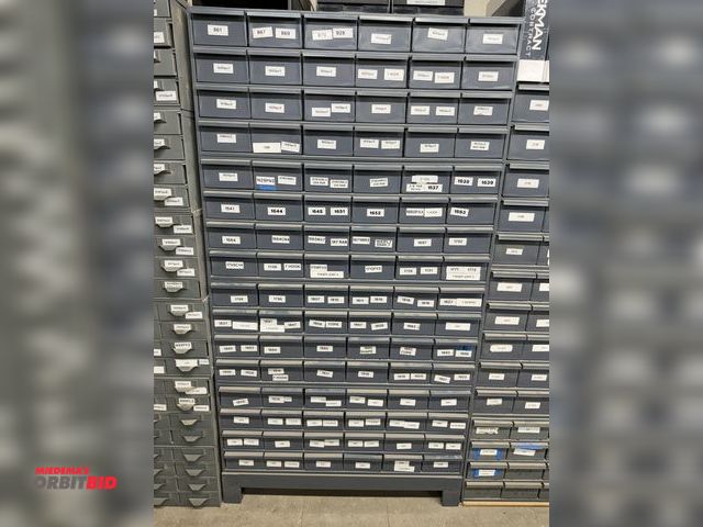 Lot 1-16345 - Lot of (4) Durham 34" width x 14" height x 12" depth stackable hardware storage units with 24 remova...