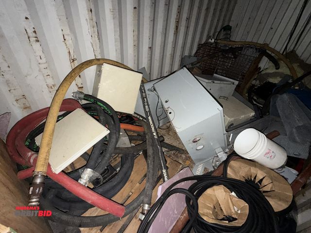 Lot 1-18764 - Entire contents of items in front of container, includes (1) approx. 40" x 40" x 40" wire basket, as...