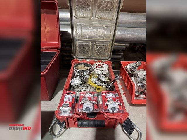 Lot 1-4258 - (1) Milwaukee Packout kit with assorted hole saws, (3) new hole saws, 1 1/8", 1 1/4", and 1 3/8".