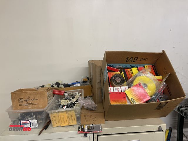 Lot 1-6265 - Lot of assorted electrical items, includes 3M cable jacket repair, repair tape, outlets, plug cord e...