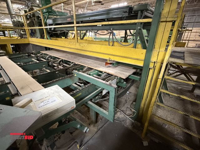 Lot 1-17138 - (1) BMI Compu-Rip saw, includes (1) end roller conveyor, (2) chain conveyors, (1) roller with advanc...