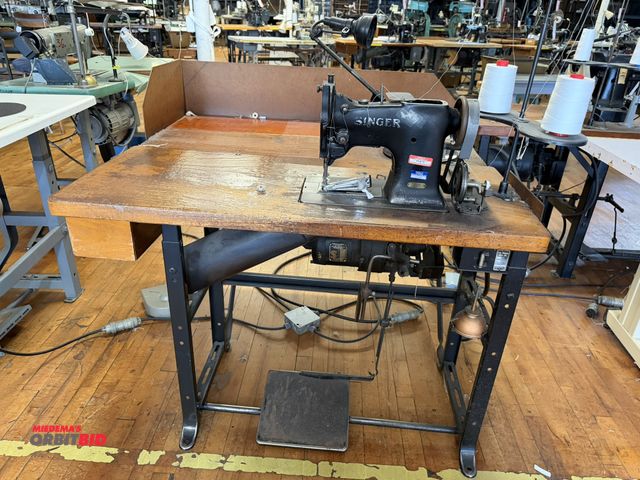 Lot 1-4690 - (1) Singer 108W5 commercial sewing machine on Singer power table, 1/2 HP, 3 phase motor, spool rack,...