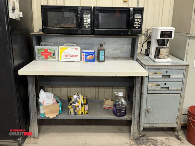 Lot 1-2095 - (1) 48" width x 33.5" height x 31" depth steel work bench with Formica top, and top mounted 12" tall...