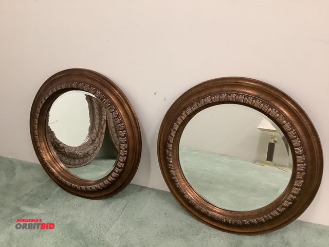 Lot 1-17227 - (2) Round decorative mirrors measures 30” in diameter.