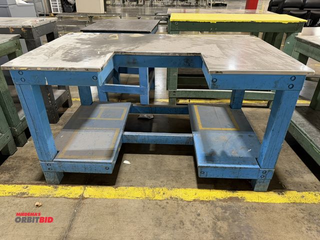 Lot 1-5226 - (1) 60" width x 33" height x 36" depth heavy duty wood framed work station with stainless steel top,...