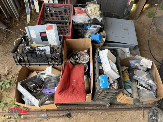 Lot 1-8488 - Large lot of assorted electrical items, includes Square-D main breaker panel, piggyback breakers, me...