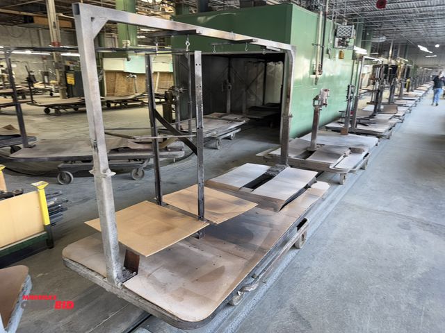 Lot 1-17173 - Lot of approx. (26) 8' long x 17" high x 4' wide curing oven rail cars with rotating tops (several d...