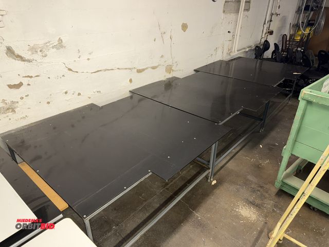 Lot 1-4828 - (3) sewing tables with steel frames and poly style tops, each measures 48" x 60" x 29.5" tall, winni...