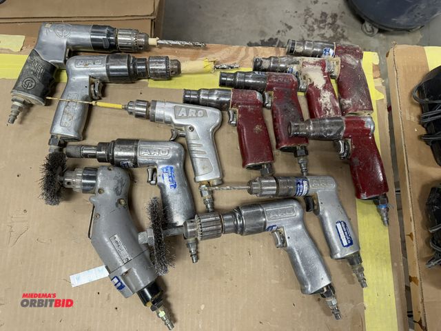 Lot 1-16161 - Lot including (7) assorted pneumatic drills, and (5) pneumatic hex type drivers, all are used.