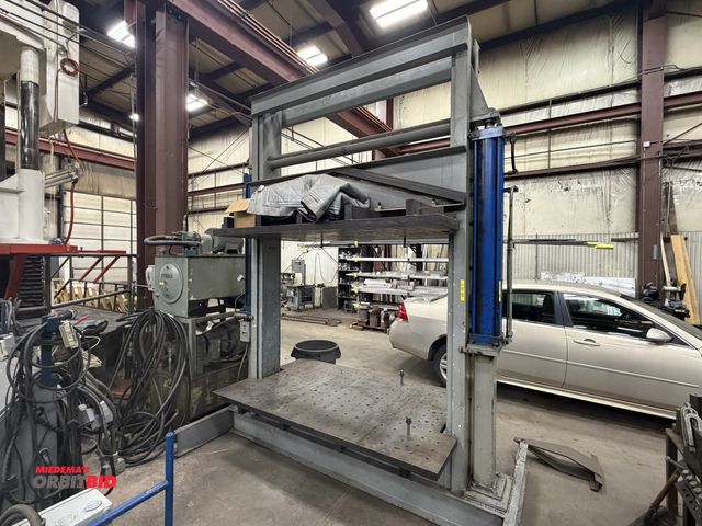 Lot 1-15282 - (1) custom made Dimoco H-frame press, approx. 50-ton, 9" x 205" adjustable table, 5 HP, remote hydra...