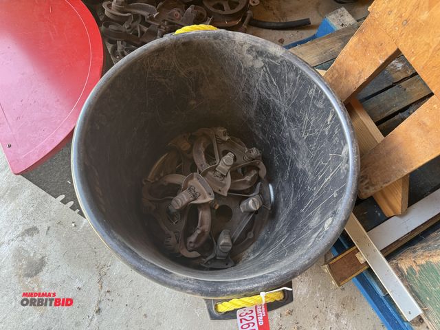 Lot 1-3265 - Lot of assorted items, including; plastic tub, clutch packs, assorted trolleys, and metal guard.