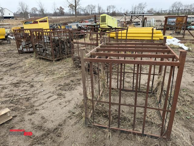 Lot 1-3001 - Lot of (4) 44" width x 42" height x 42" depth steel cages, 3 with assorted seasoned firewood.