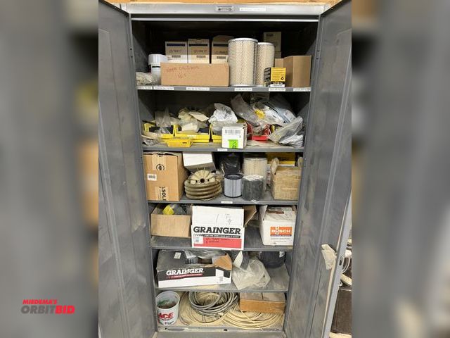Lot 1-16787 - (1) Tennsco 2-door storage cabinet filled with assorted CNC parts, includes filters, hoses, air line...