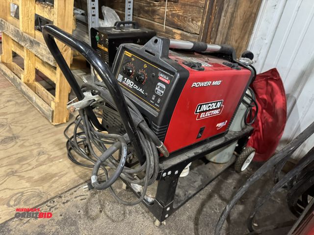 Lot 1-4422 - (1) Lincoln Arc Power MIG, 180 dual wire feeder, includes compressed oxygen tank with cart and cover...