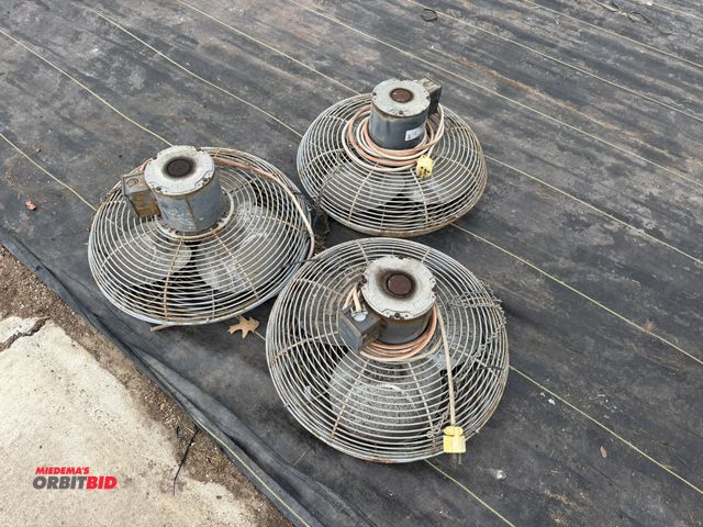 Lot 1-9951 - Lot of (3) Emerson, hanging chain, approx. 18" greenhouse fans, 1/15" HP, 120V, in working condition...