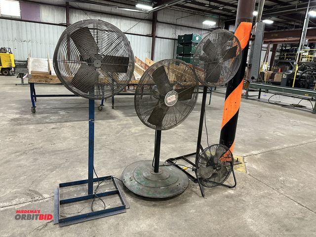 Lot 1-14364 - (2) Freestanding shop floor fans with 24" diameter. (1) TPI Industrial free standing adjustable heig...