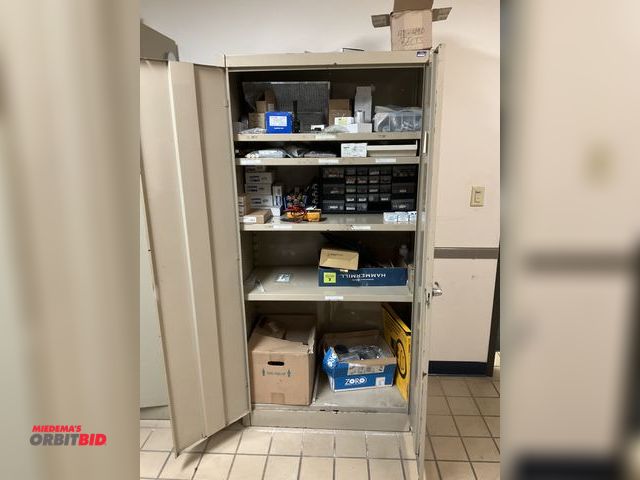 Lot 1-11405 - (1) 36 1/2” width x 72” height x 18” depth, 2-door steel cabinet with contents of assorted electroni...