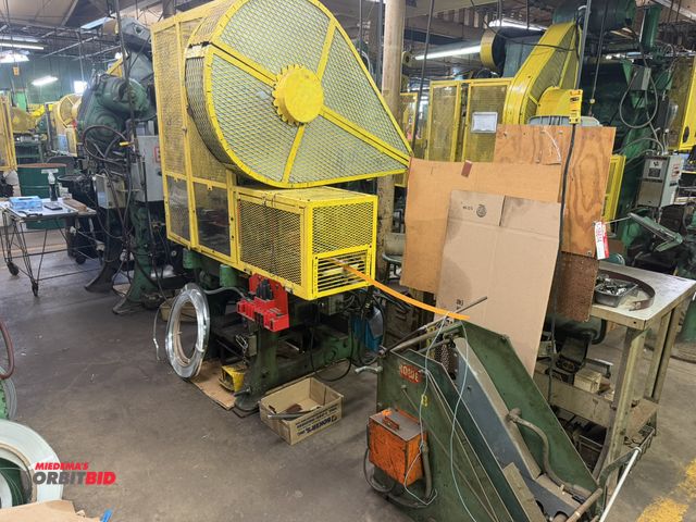 Lot 1-18617 - (1) Bliss 45-ton capacity OBI press with foot control, safety cage, 3 phase electric motor (no info ...