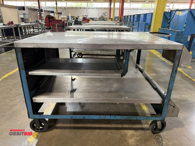 Lot 1-5213 - (1) custom built 60" length x 43" height x 48" depth heavy duty steel welding/torch cutting cart, st...