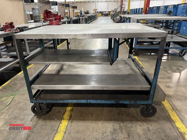 Lot 1-5211 - (1) custom built 60" length x 43" height x 48" depth heavy duty steel welding/torch cutting cart, st...
