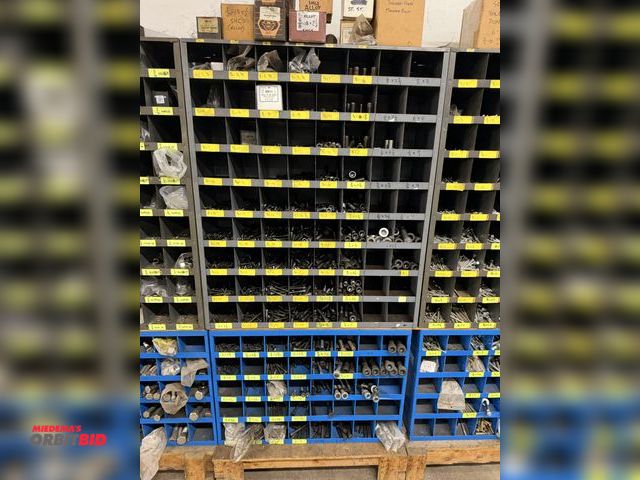 Lot 1-6404 - (1) 35" width x 42" height x 12" depth steel hardware storage unit with 72 divided compartments, and...