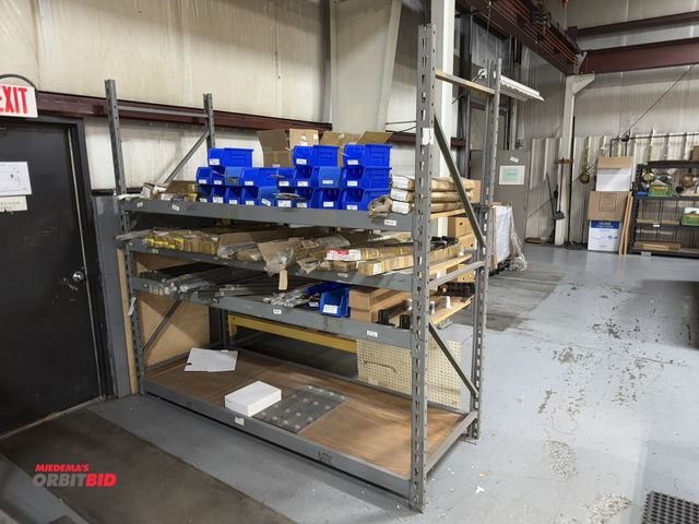 Lot 1-18726 - (1) section of racking, 8' tall x 36" wide uprights, (8) 8' cross beams with plywood decking, does n...