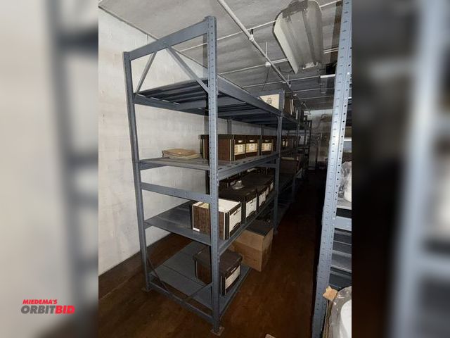 Lot 1-4767 - Lot of (4) Edsal metal shelving units, each measures 76" long x 38" deep x 96" tall, does not includ...