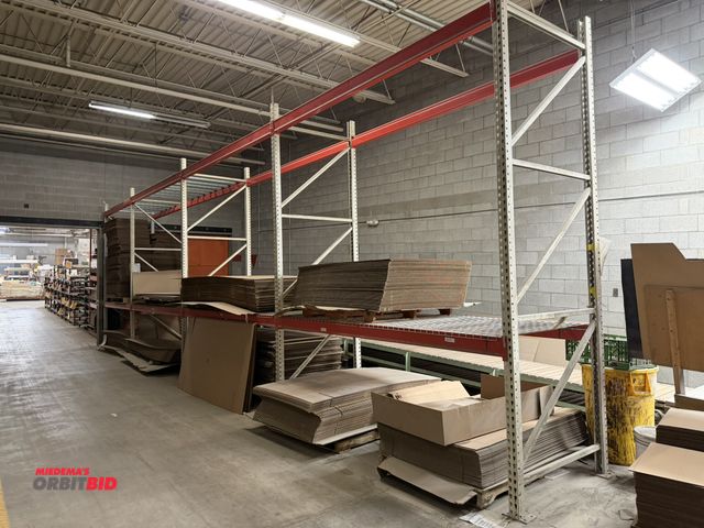 Lot 1-17125 - Lot of (4) sections of heavy duty Teardrop style pallet racking, includes (5) 48" x 144" tall uprigh...