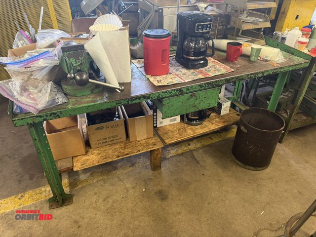 Lot 1-18728 - (1) 72" width x 31.5" height x 28" depth steel work bench with single drawer and OSB lower shelf, ha...