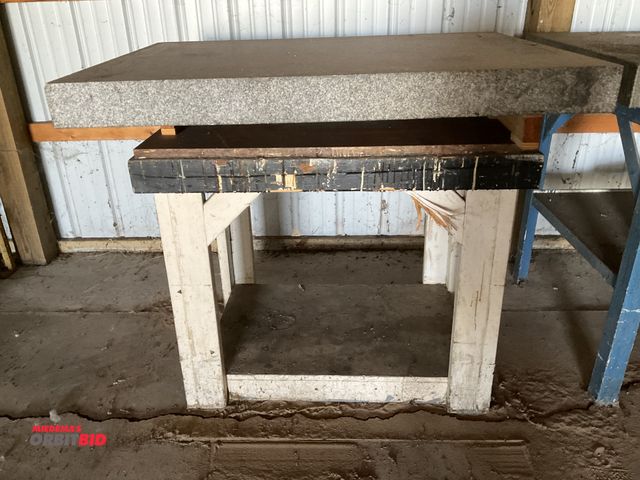 Lot 1-12024 - 48“ x 4“ x 36“ granite surface plate. (Has chip in one corner, and note that says “not flat“ written...